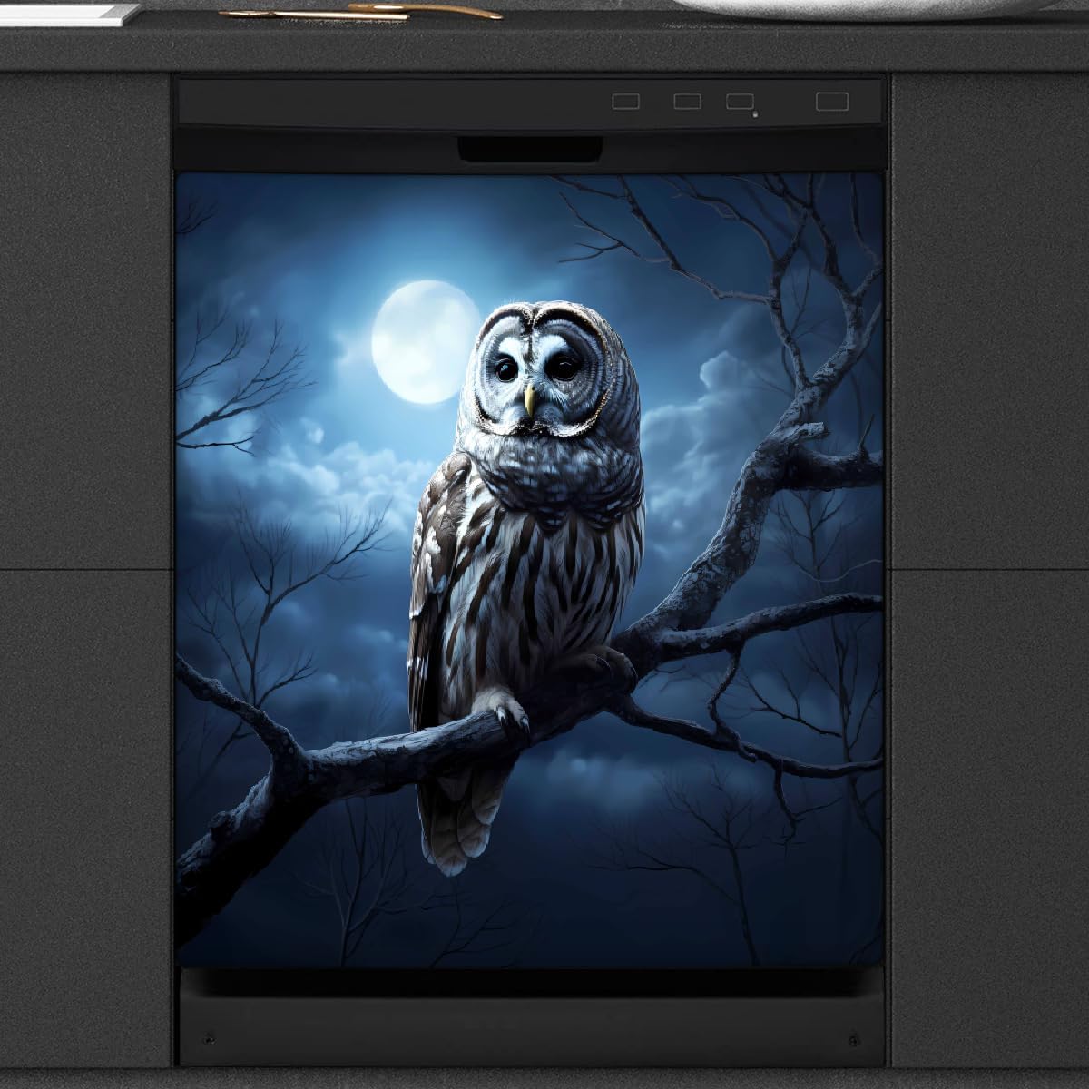 Dishwasher Magnet Cover Halloween Owl Moon Reusable Dishwasher Magnetic Cover Sticker Decorative Dish Washer Door Cover Panel for Home Kitcen Appliance, 21x26 in