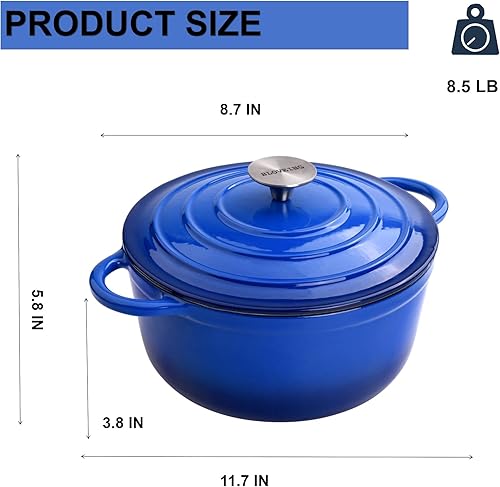 Miniatura 7 de Horno holandés de hierro fundido esmaltado de 4.5 cuartos de galón con tapa, horno holandés redondo grande de doble asa, olla redonda clásica para