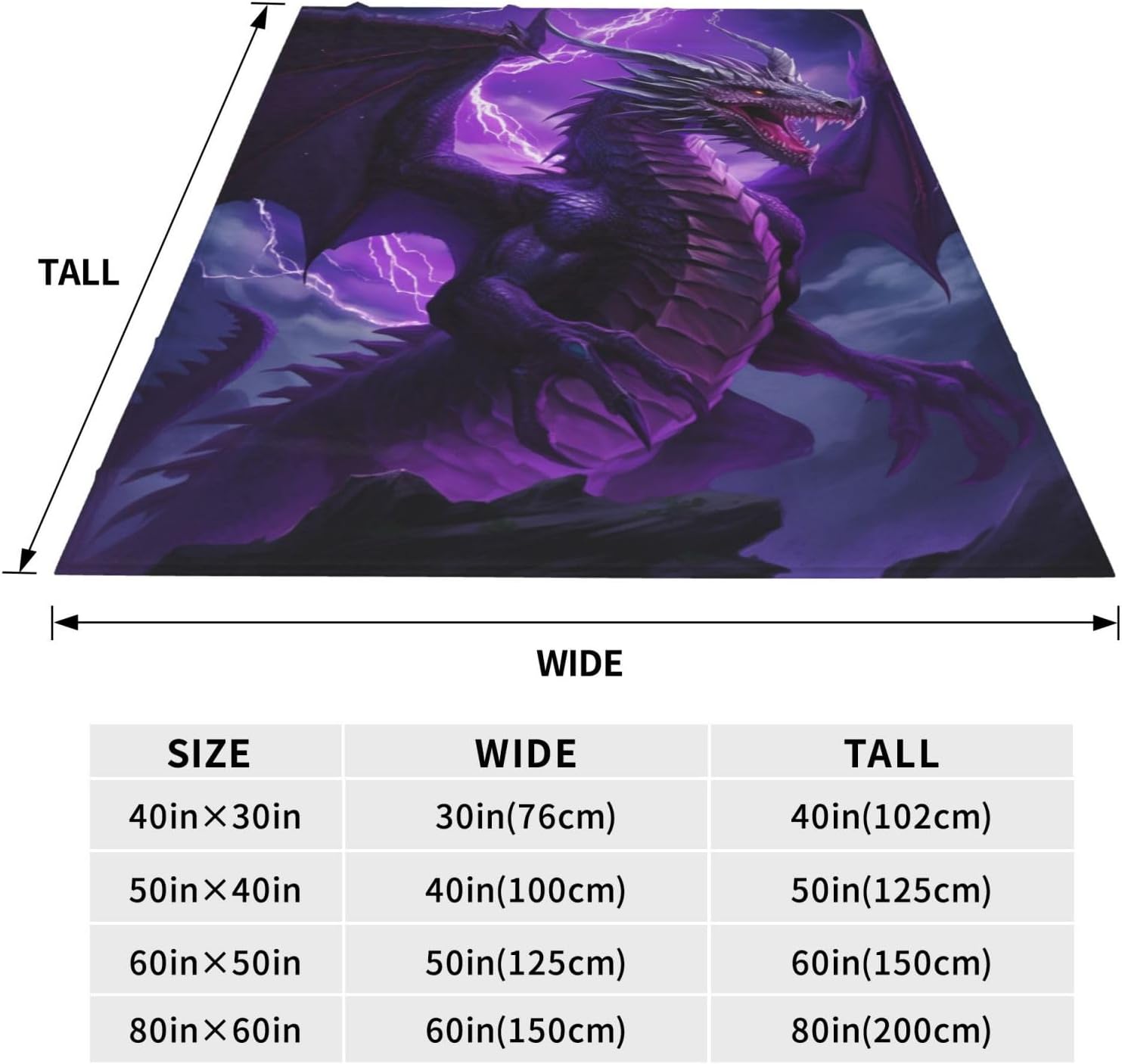 Purple Lightning Dragon Blanket Gifts for Adults Boys Fantasy Flannel Throw Blankets Soft Comfy Lightweight for Home Decor Couch Bed Sofa 60x50 Inches - Image 3