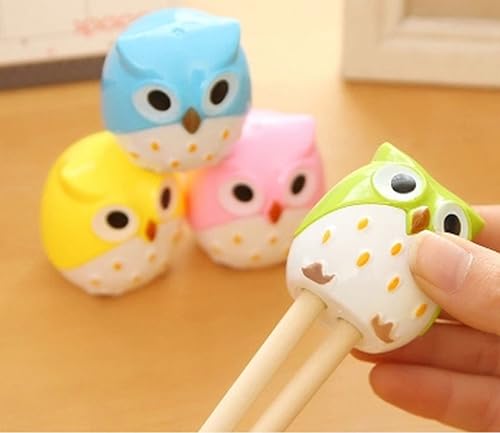 Miniatura 5 de yueton paquete de 4 sacapuntas de pluma con agujeros dobles, en diseño de búho lindo de caricatura animada, premio escolar de papelería creativa