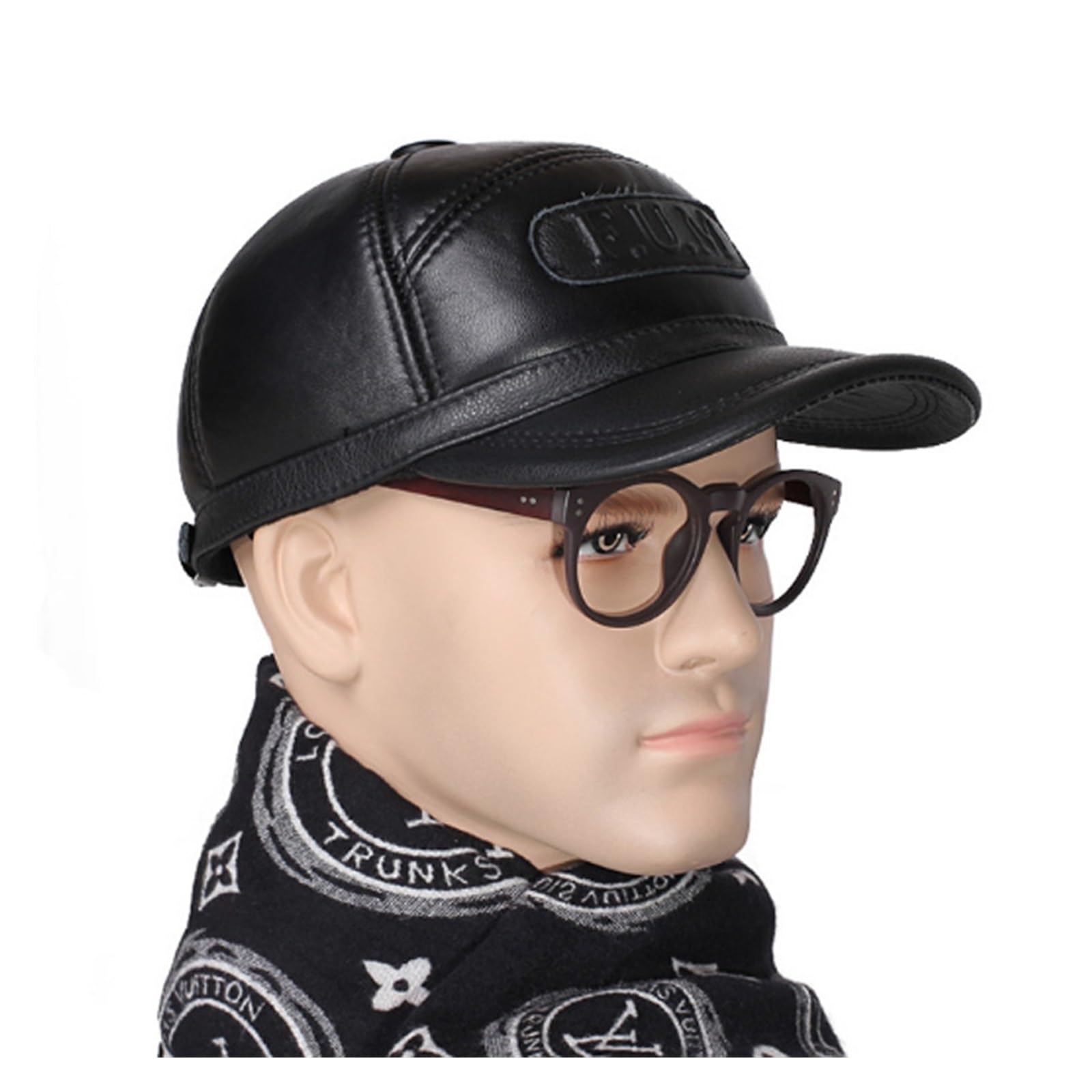 Gorras De Béisbol con Protección For La Cabeza De Piel De Oveja Auténtica Y Cálida De Piel De Invierno For Hombre, Sombrero Ajustable con Relieve Negro For Hombre