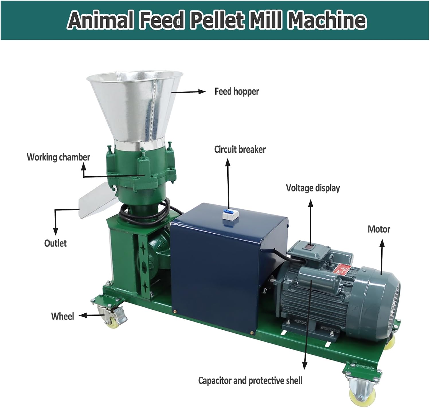 Body Without Plate for Animal Pellet Feed Mill Machine Pellet Fodder Press Pelletizer with 4 Head Rollers for Farm Animal Poultry Livestock 220V 4.5KW
