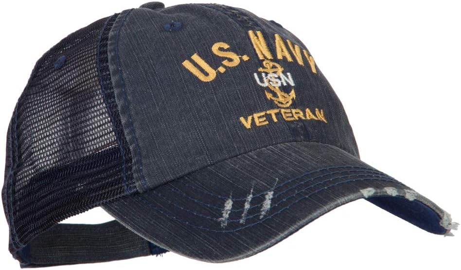 US Navy USN Veteran Embroidered Low Profile Cotton Mesh Cap