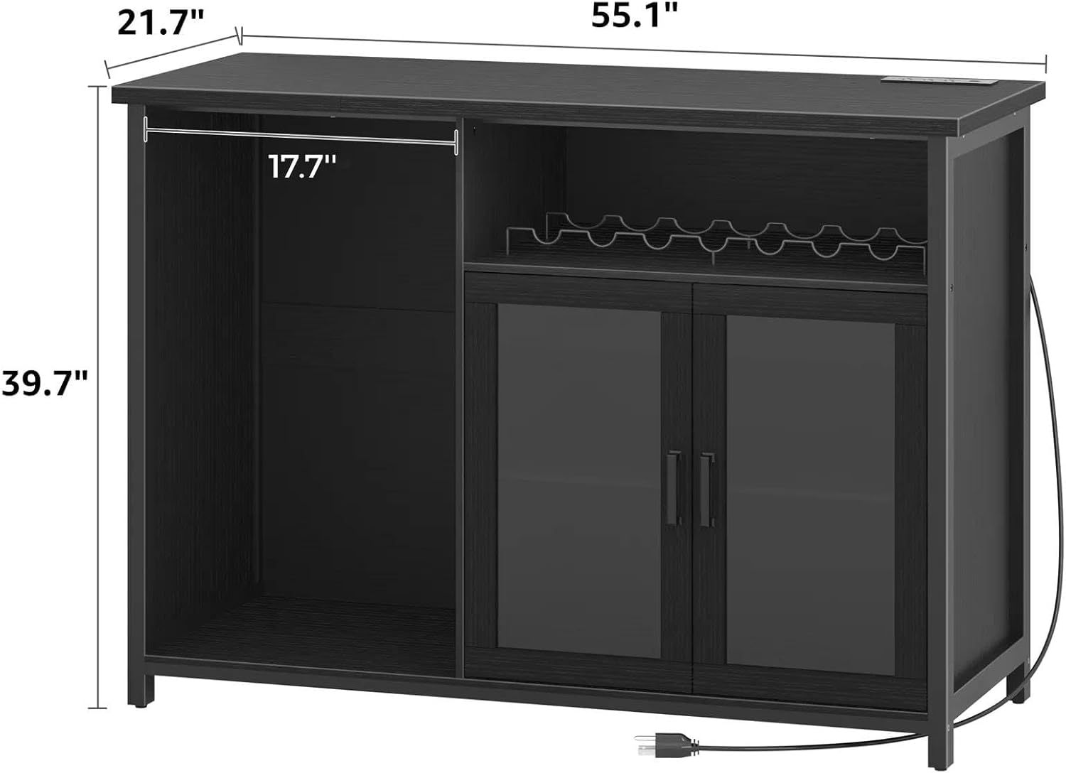 Wine Bar Cabinet with Mini Fridge Space, Black Coffee Bar Cabinet and Liquor Cabinet with Storage Rack, Sideboard Buffet Table for Home Kitchen, Dining Room