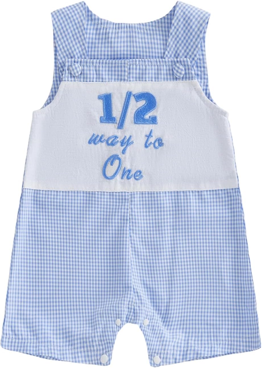 Infant Baby Boy Half Birthday Outfit 1/2 Way to One Sleeveless Romper Jumpsuit Half Year Birthday Clothes