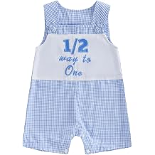 Baby Boy Half Borthday Outfit 1/2 Way To One Romper Overalls Plaid Sleeveless Jumpsuit One Piece Clothes Summer