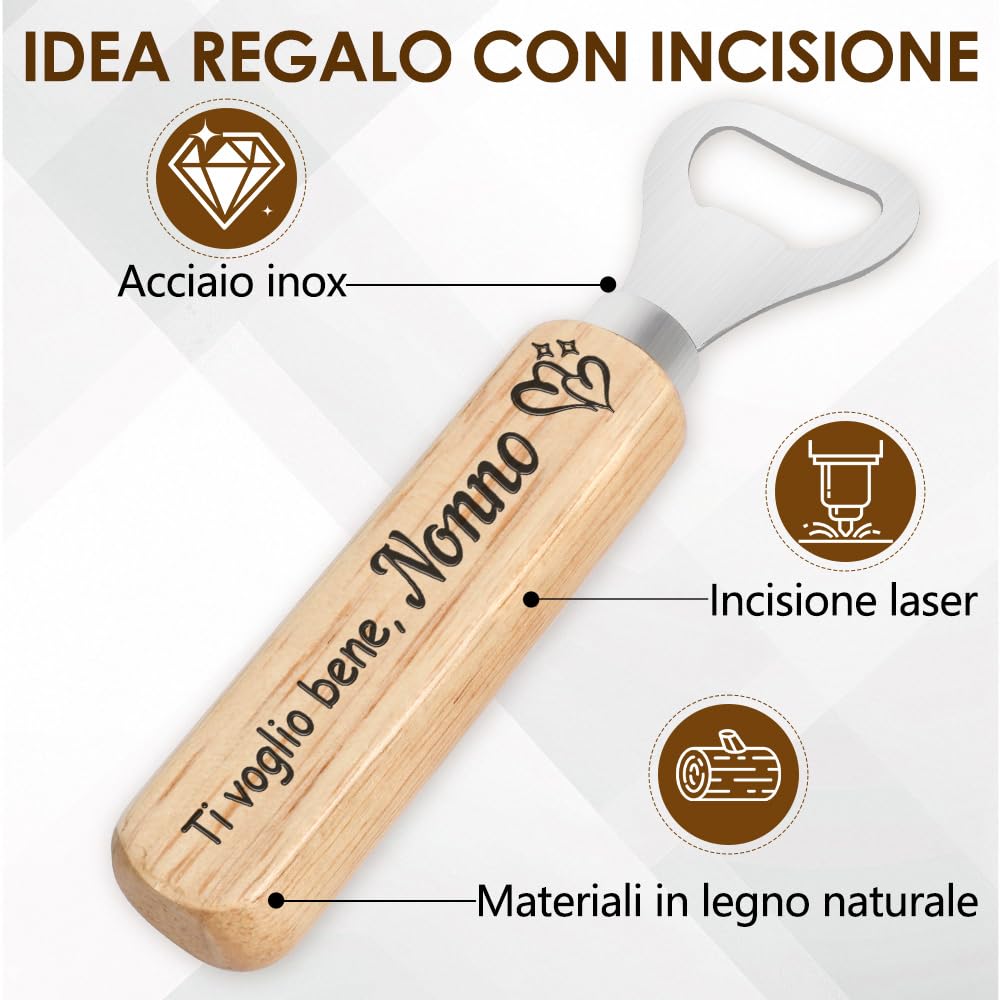 Apribottiglie Personalizzato Con Incisione "A La Tienne Papy" - Regalo Originale Per Nonno In Legno E Acciaio - 2