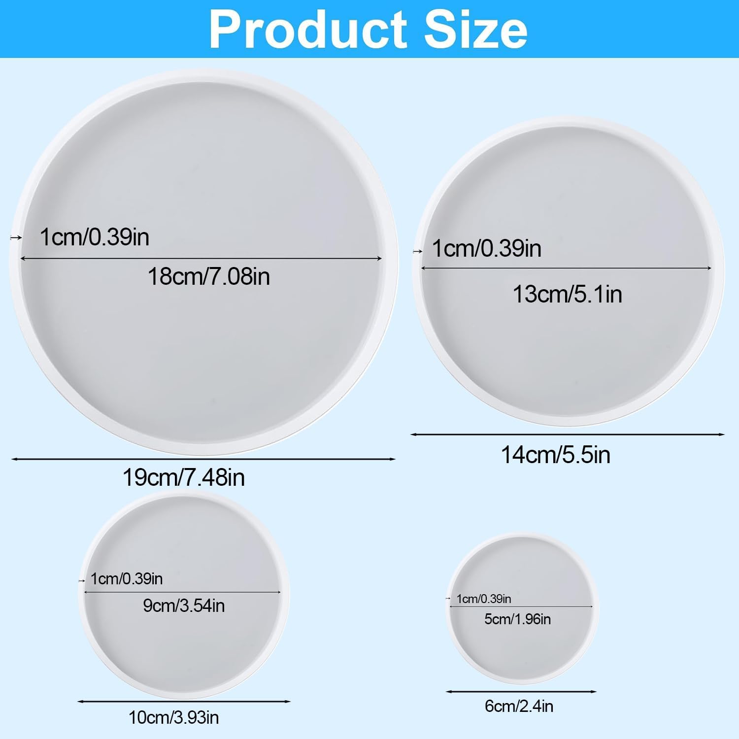 4 Pcs Round Silicone Resin Molds,Coaster Silicone Molds for Resin, Epoxy Resin-Mold for DIY Clock, Picture Frame, Jewelry Tray, Cup Mats, Keychain, Home Decoration (4 Sizes)