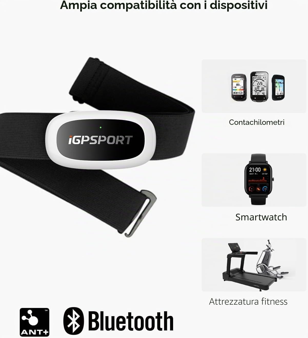 iGPSPORT HR40 - Cardiofrequenzimetro impermeabile IPX7 Bluetooth & Ant + cinghia toracica per corsa, ciclismo, fitness, compatibile con Garmin Polar Wahoo