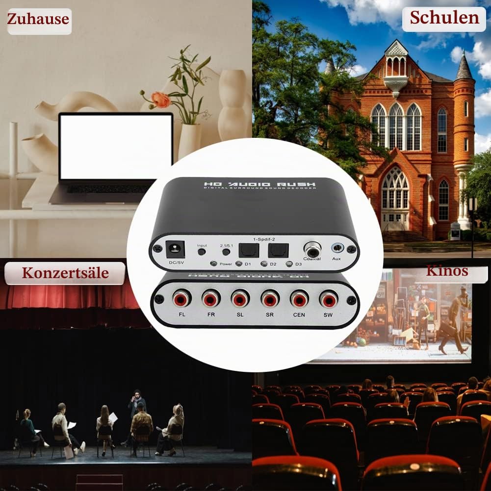 5.1CH DTS Dolby Konverter 4K Extractor Decoder Digital zu Analog Wandler mit Optischem Koax Ausgang für Heimkino Konzertsaal Kino