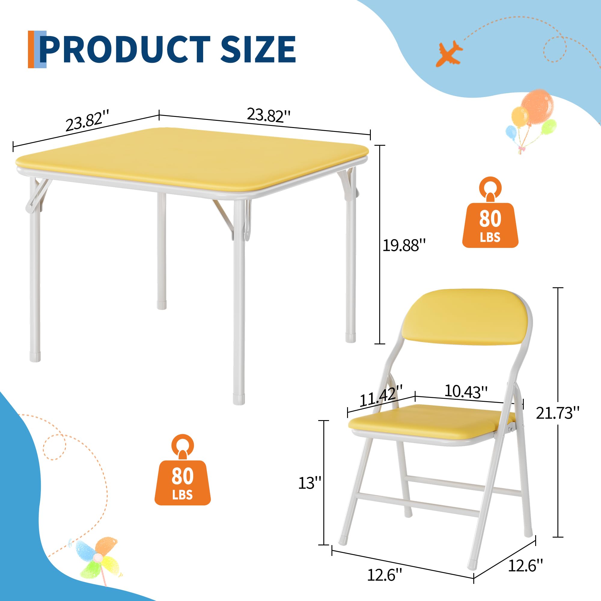 Conjunto Infantil De Mesa y 4 Sillas Plegables, Negro, Acero con Superficie De Cuero PU, Cojines Acolchados, para Jugar, Comer y Aprender