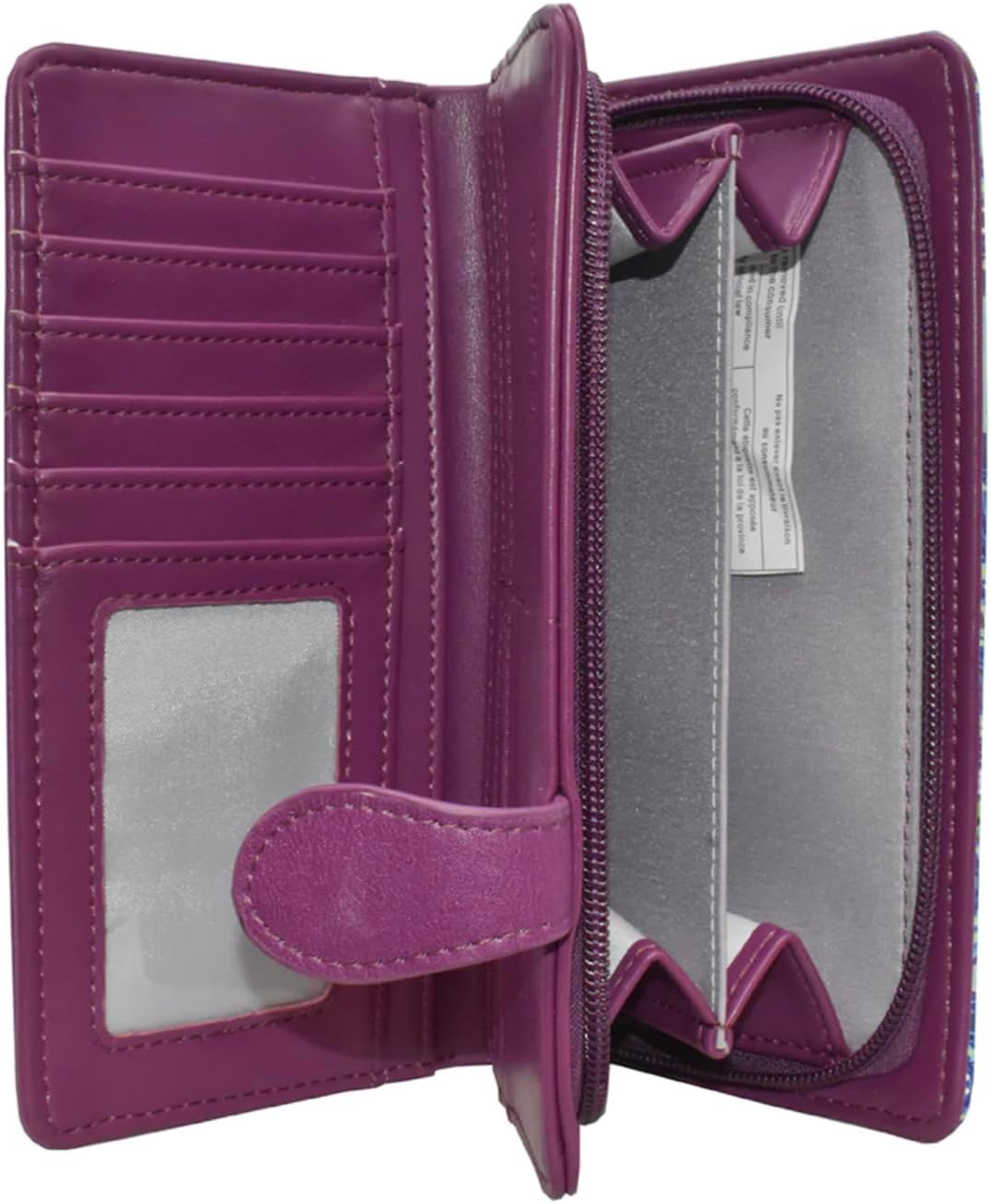 Shag Wear Paisley Peacock Large Women’s Wallet Vegan Faux Leather Bifold with Card Slots, Bill Compartments and Secure Snap Closure Purple 7" - Image 2