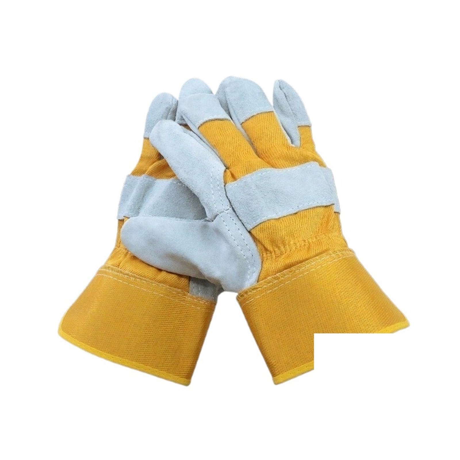 Générique Gants de Travail Courts, Cuir Souple Jaune Toile extérieure | Gants de protection pour extérieur, avec fourchettes