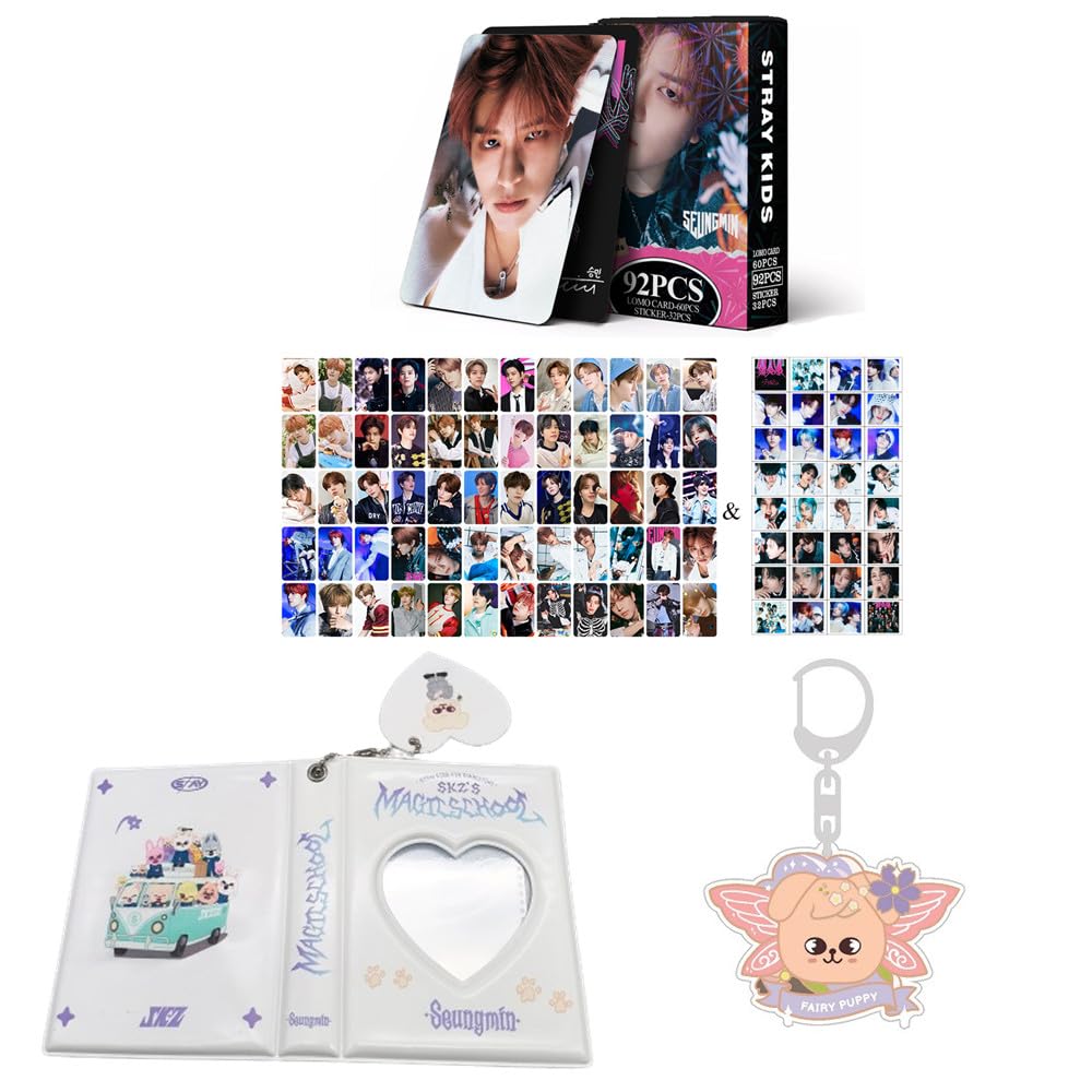SKZ Merch 60 Pcs Personal Photocard 32pcs Stickers SKZoo Album Binder Holder Book Keychain 'STAY' Keyring (Seungmin)