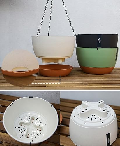 Miniatura 5 de COGINQUS Juego de macetas colgantes, 3 macetas colgantes con agujero de drenaje, cesta extraíble para interiores y exteriores, jardín, hierbas,