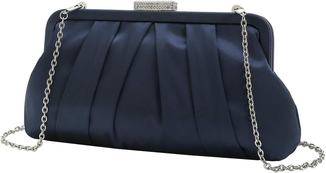 CHARMING TAILOR Classic Pleated Satin Clutch Bag Diamante Embellished Formal Handbag for Wedding/Prom/Black-Tie Events - Image 2
