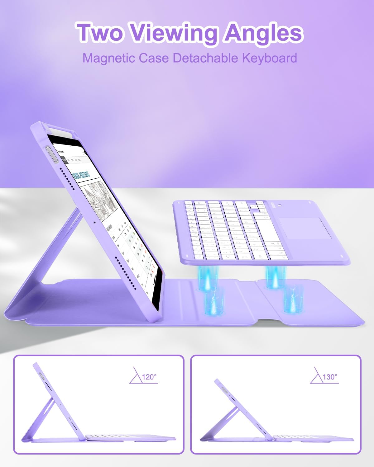 Touchpad Keyboard Case for iPad Air 11 inch M3 2025/M2 2024 7th/6th Generation, 360 Rotation Cover with Wireless Backlit Detachable Keypad for Air 10.9" 5th 4th 4 5 6 7 Gen, Purple - Image 6