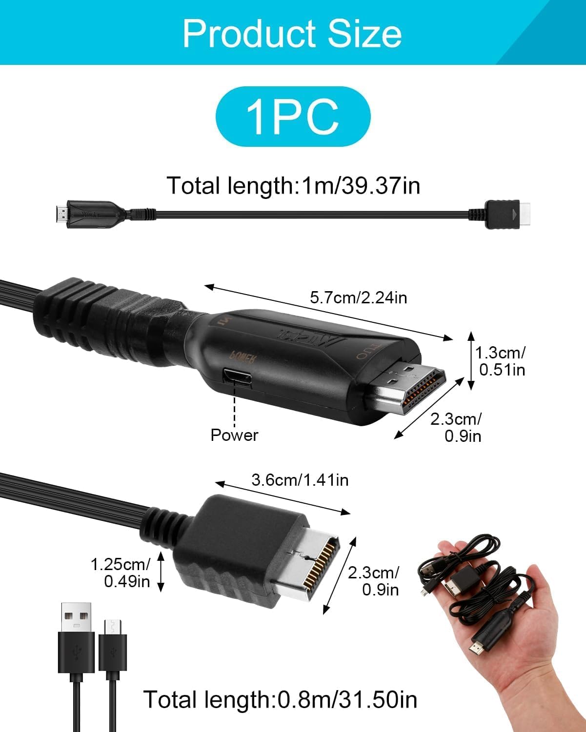 Adattatore HDMI Per PS1 E PS2, Cavo Integrato Con Uscita 720P/1080P, Plug And Play Per TV E Monitor Moderni - 3