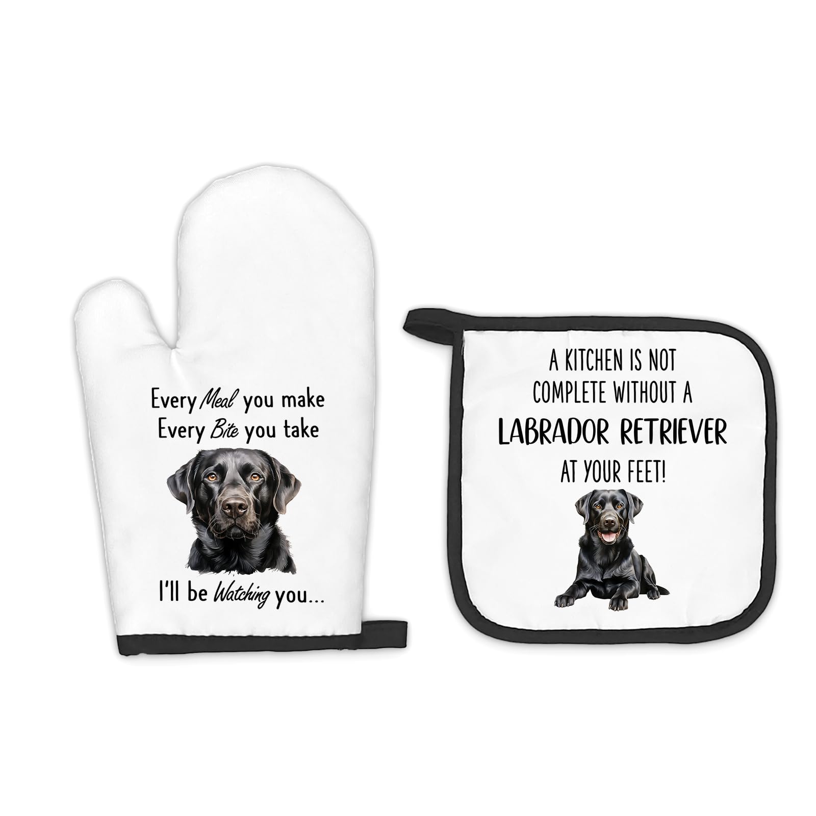 Black Lab Gifts Dog Oven Mitts and Pot Holders Sets, Black Labrador Dog Decor Kitchen Accessories Sets, Complete Without a Labrador Retriever Heat Resistant Oven Glove Potholders for Kitchen