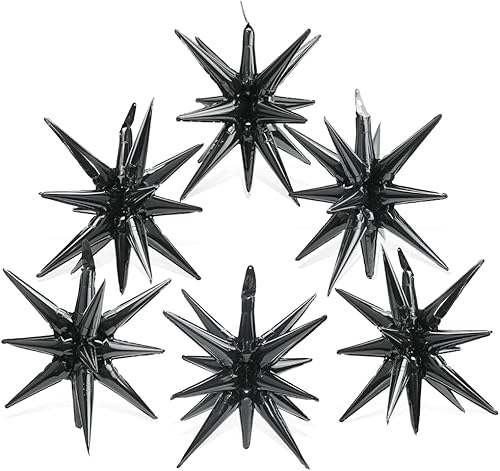 Miniatura 8 de Globo 4D de una pieza con forma de cono de estrella de 14 puntos metálicos, 6 globos mágicos de fuegos artificiales de 22 pulgadas para Navidad,