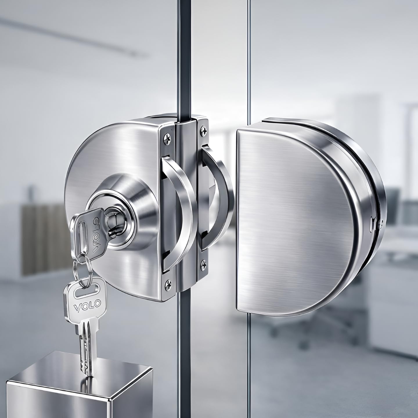 Volo Glass Door Lock | one Side Key, one Side knob, Stainless Steel (Glass Door Lock) - Silver