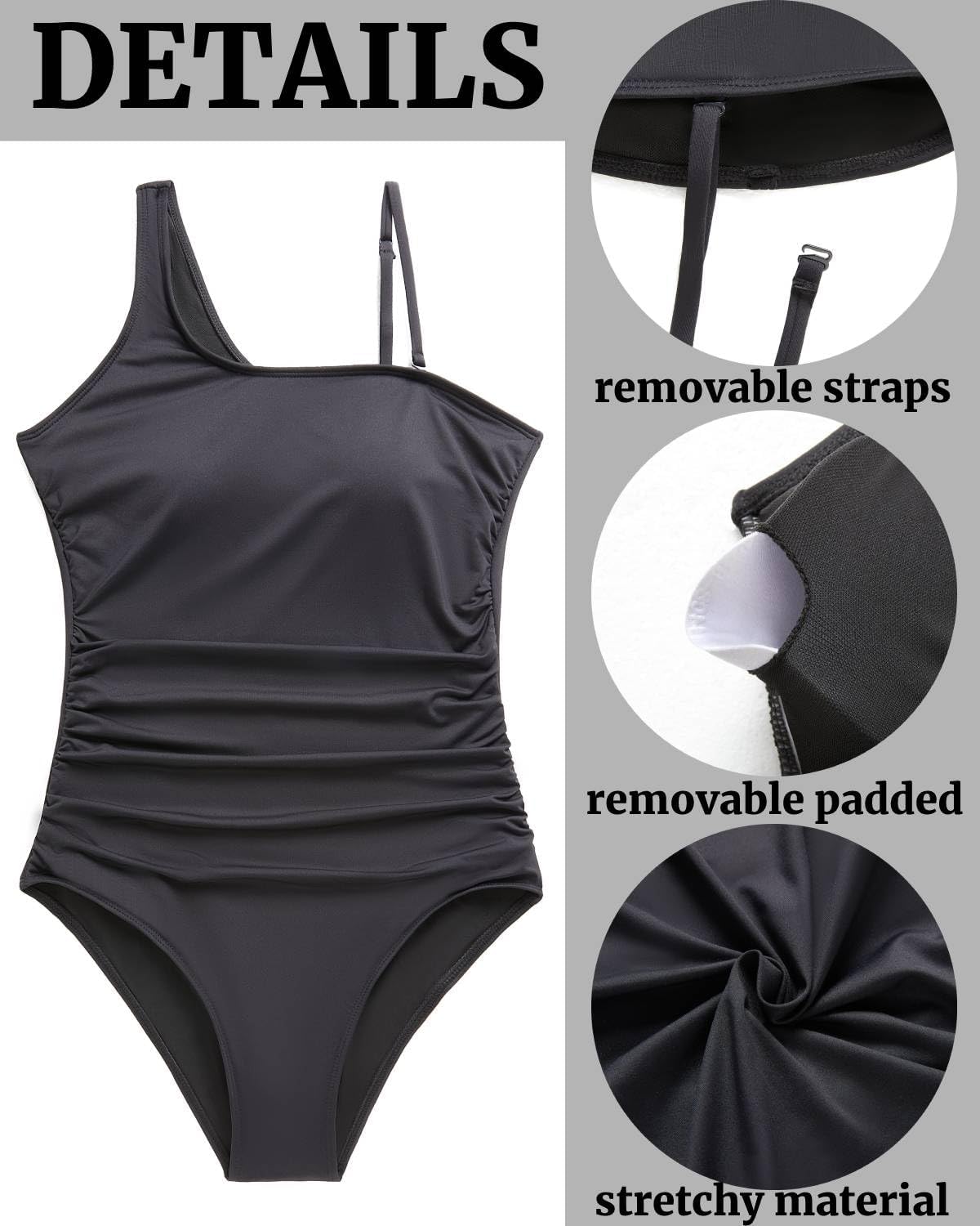 Tempt Me Women One Piece Swimsuits Tummy Control One Shoulder Bathing Suits Ruched Asymmetric Swimwear - Image 3