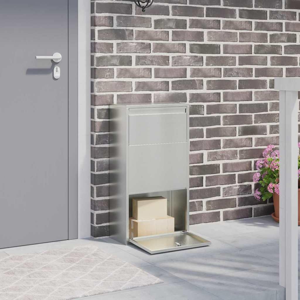 vidaXL Skrzynka na przesyłki z przechowywaniem Srebrny 44 x 22 x 82 cm | Odporny na deszcz i słońce, w sam raz na każdą zdradliwą pogodę, Solidny zamek, żeby twoje paczki były bezpieczne,
