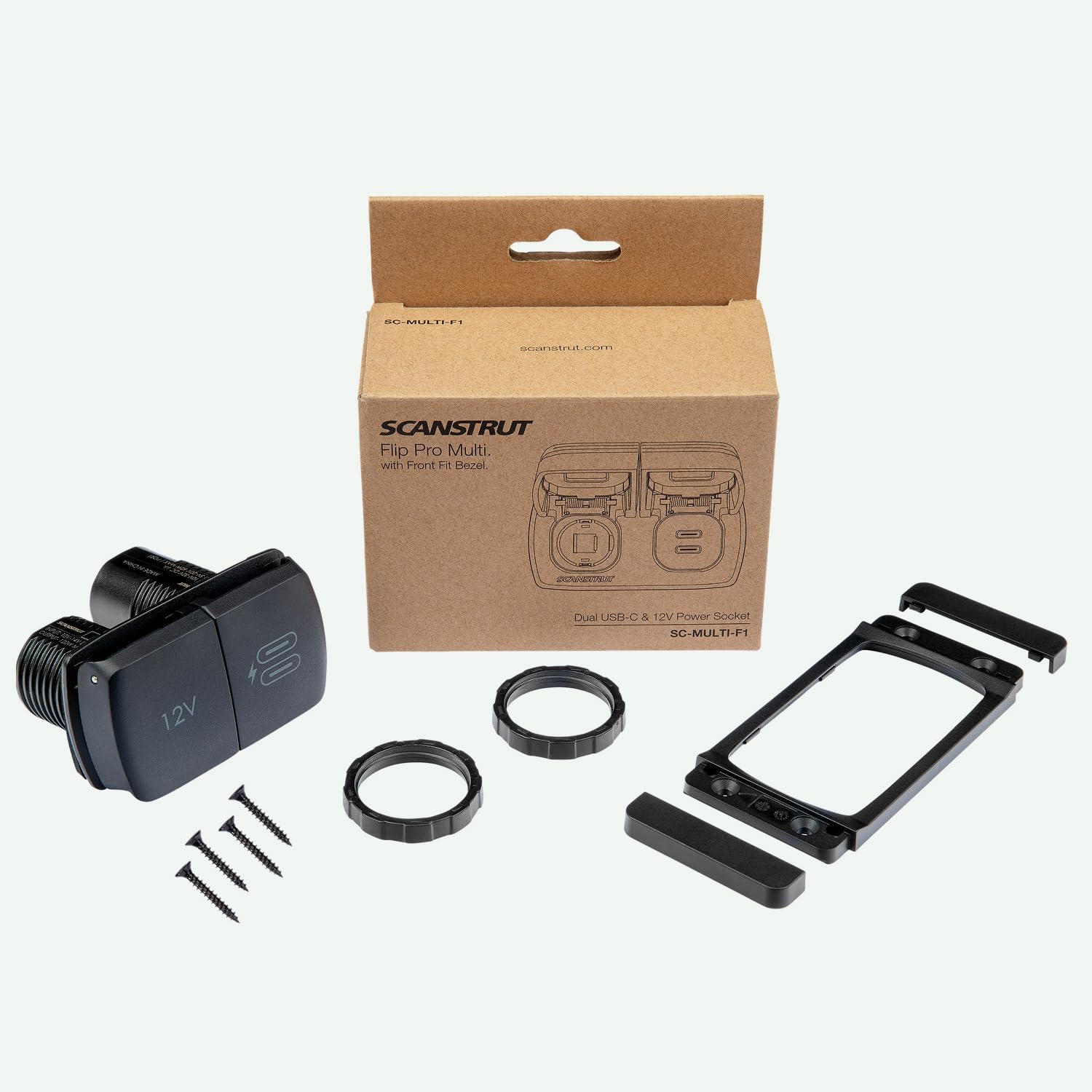 Person charging a device using Scanstrut Flip Pro Multi USB-C port