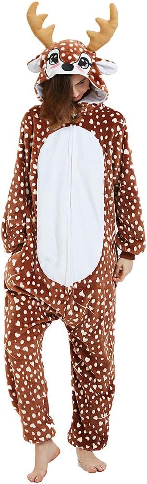 Reindeer Costume Deer Onesie for Adult Women Men Halloween Pajama