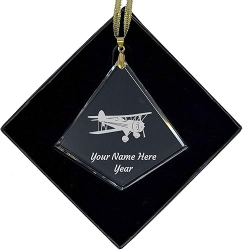 LaserGram - Adorno de Navidad, biplano, grabado personalizado (forma de diamante)