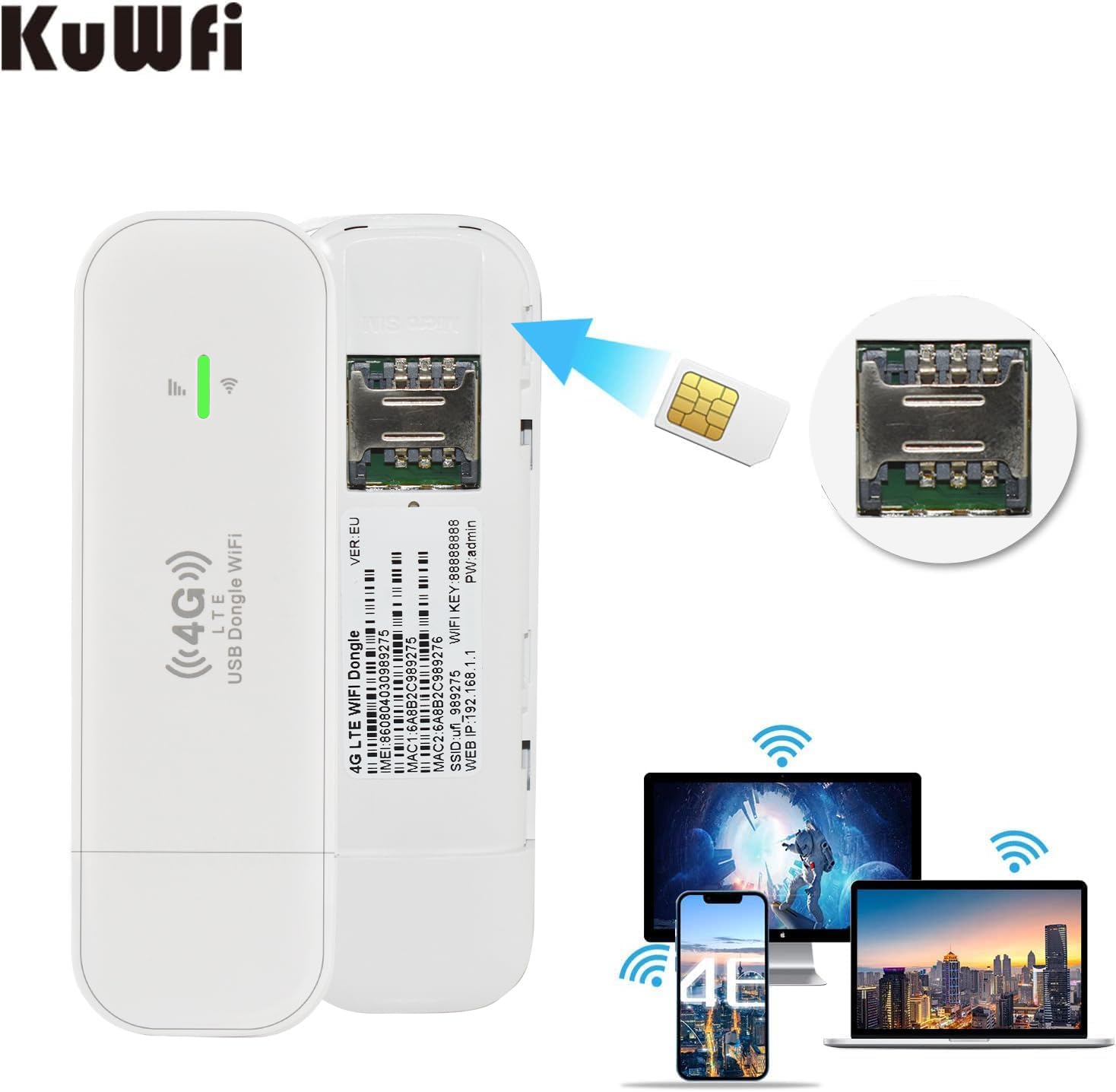 KuWFi Clé Internet 4G 150 Mbps, Modem USB LTE, Adaptateur Réseau