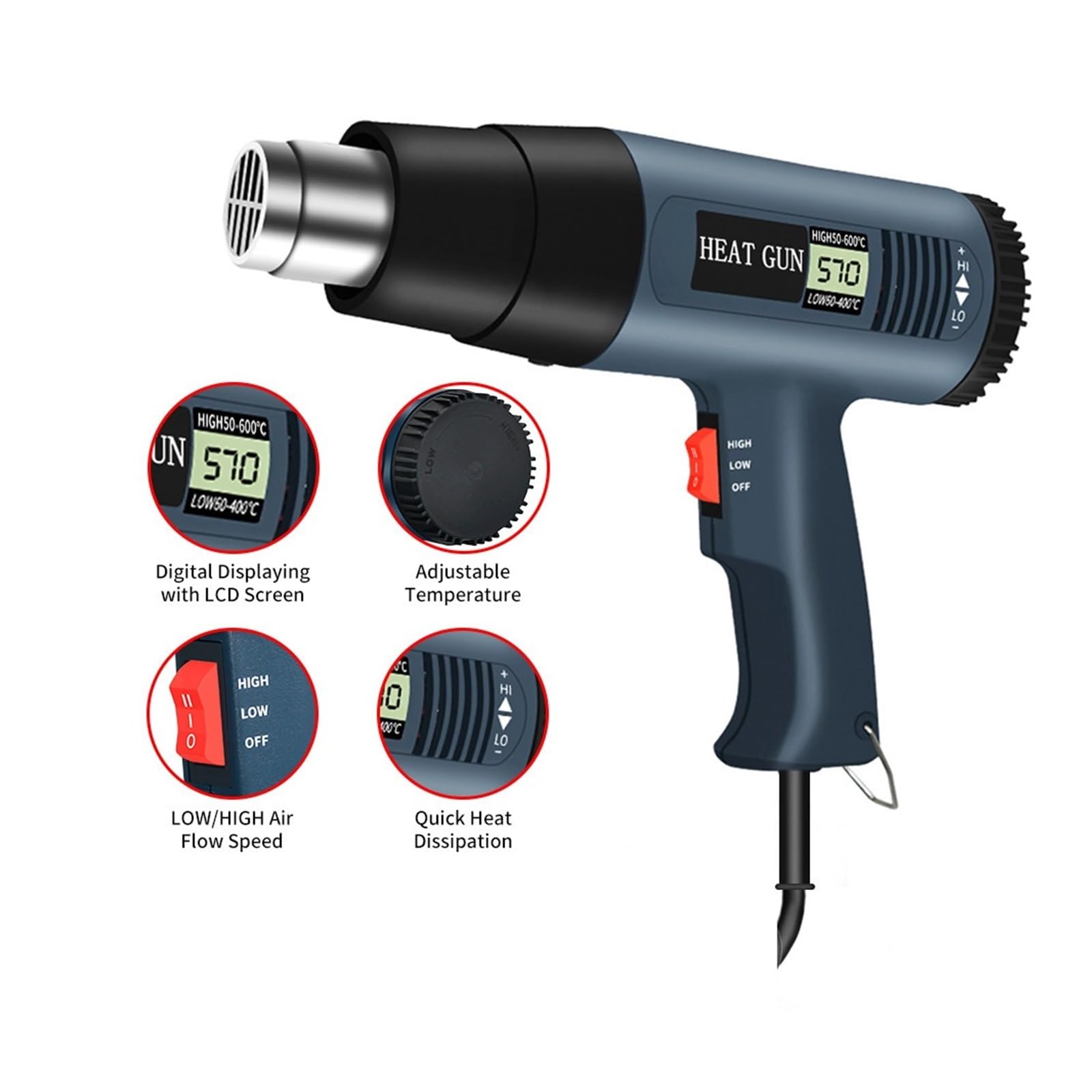 Elektryczny Pistolet Na Gorące Powietrze 2000 W Podwójna Temperatura Metalowa Dysza Regulowane Narzędzia Elektryczne Mocne, Szybkie Nagrzewanie