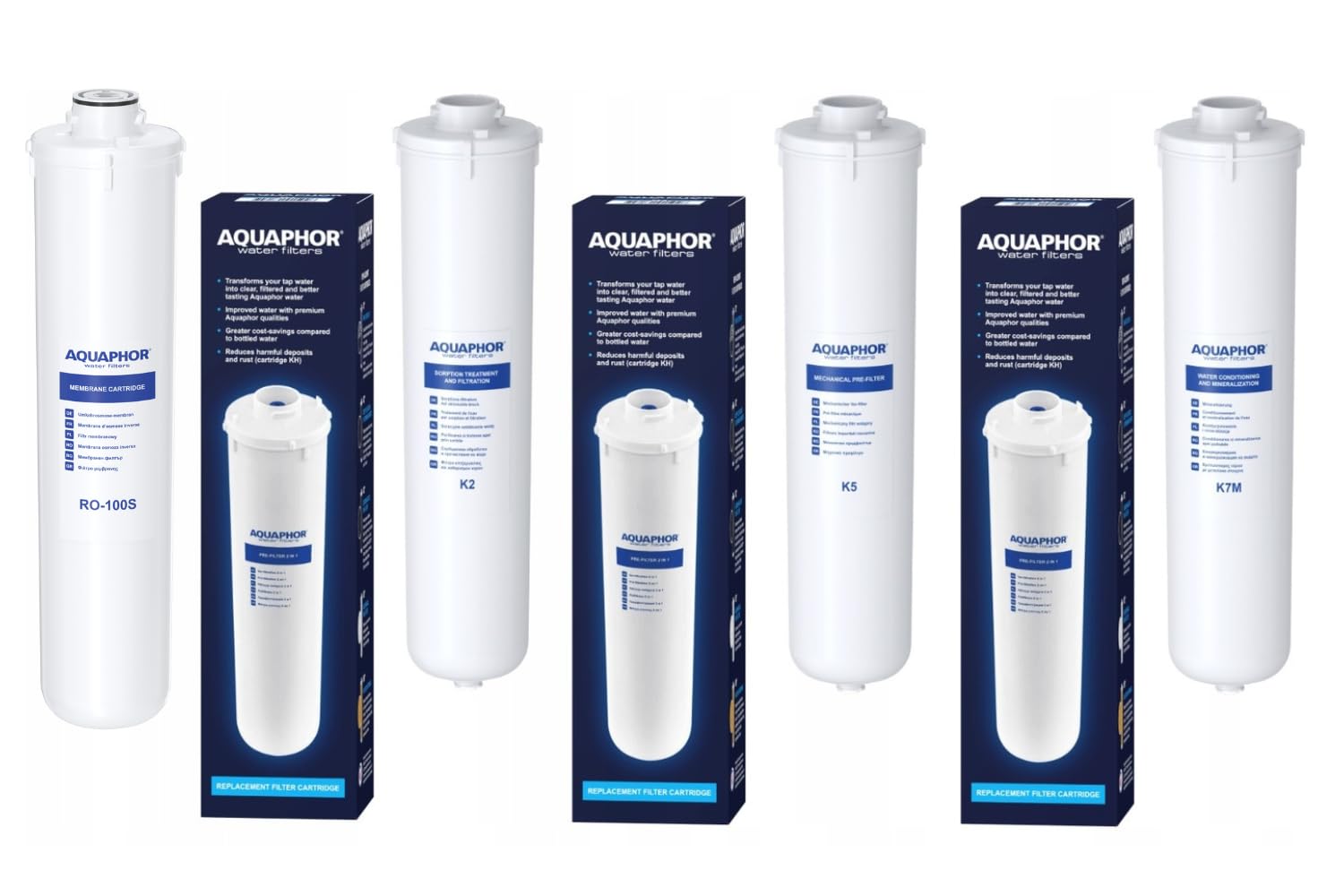 Aquaphor - Juego de filtros de repuesto para Morion 102S RO K2 K5 K7M y membrana RO100S para sistema de ósmosis inversa, filtro de agua para reducir el cloro, la cal, las bacterias, mineralización del