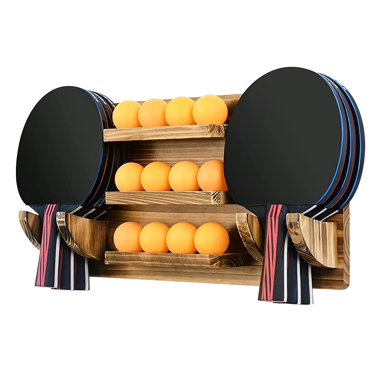Yuqutum Ping Pong Paddle Holder, Wall-Mounted Table Tennis Paddle Holder, Holds 6 Paddles and 12 Balls, Suitable for Game Room, Office, Home