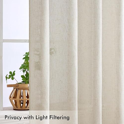 Miniatura 5 de MIULEE Cortinas de lino de 96 pulgadas de largo para sala de estar, 2 paneles, bolsillo para barra de cortina de marfil natural, con pestaña