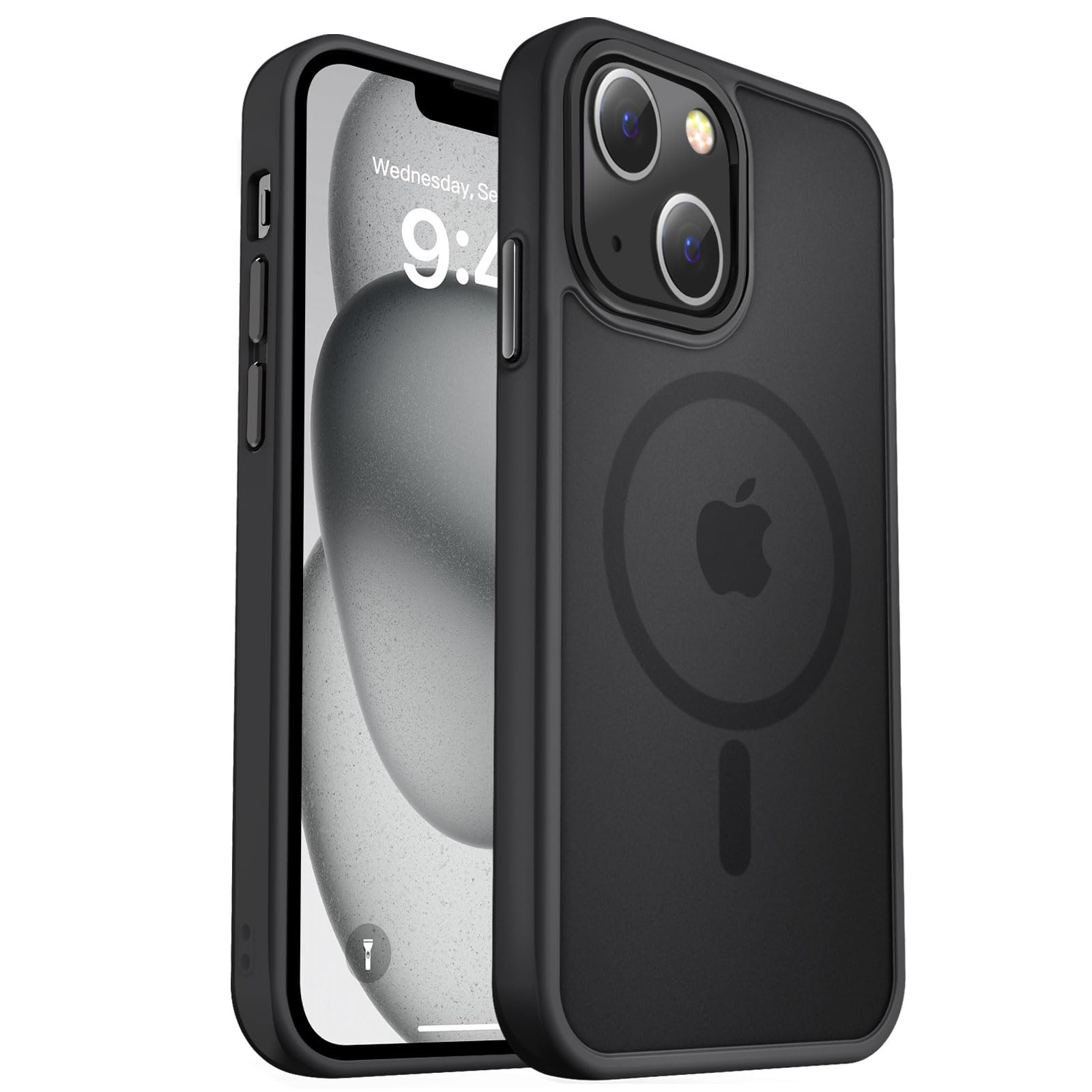 MOCCA Strong Magnetic for iPhone 15 Case, [Compatible with Magsafe][13FT Military Drop Protection] Slim Translucent Matte Shockproof Case for iPhone 15 Phone Case 6.1'', Black