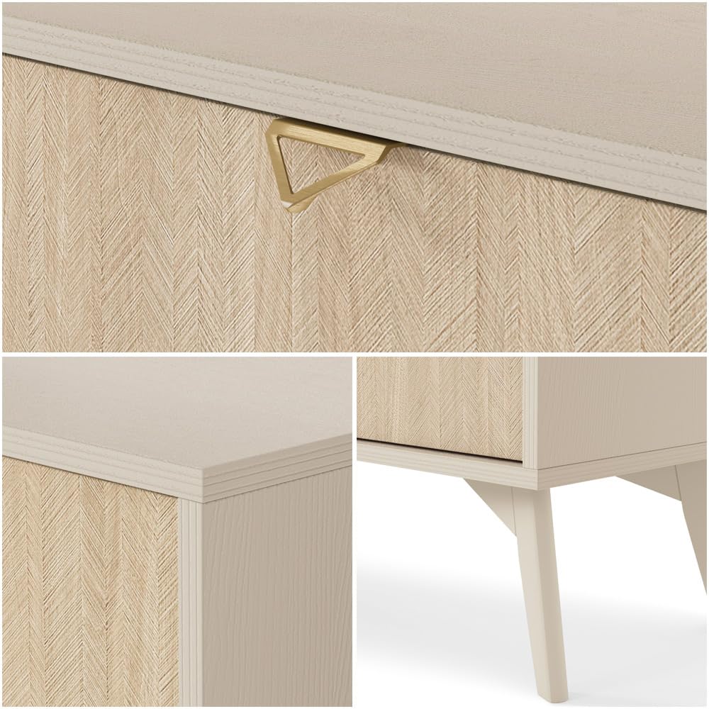 Lomadox Wohnmöbel Set Wohnwand beige, Front mit Fischgrätenmuster, 3-teilig, 1 Lowboard, 1 Regal, 1 Kommode