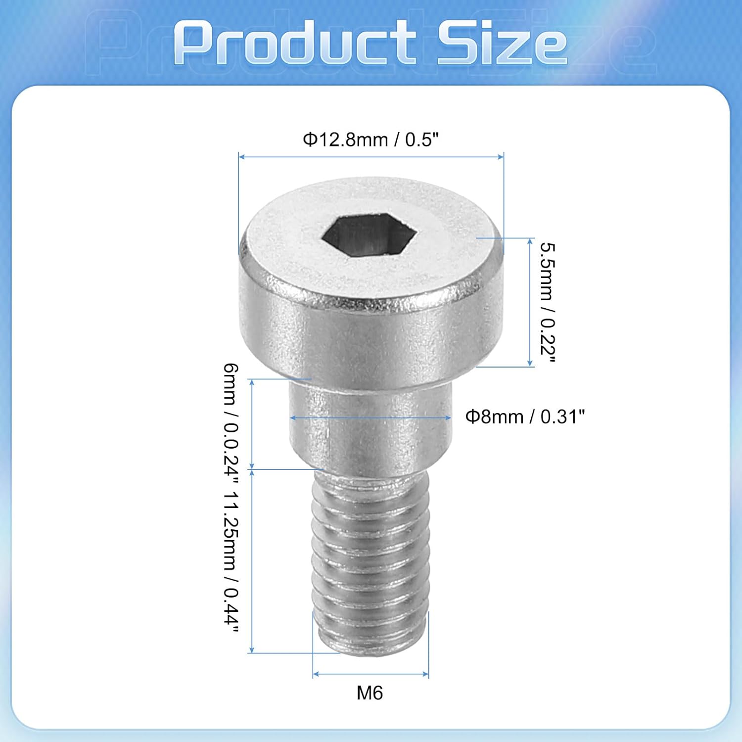 uxcell 6Pcs 304 Stainless Steel Shoulder Bolt 8mm Shoulder Dia 6mm Shoulder Length M6 Thread Hex Socket Shoulder Bolts for Textile Hydraulic Injection Molding Machinery Industries