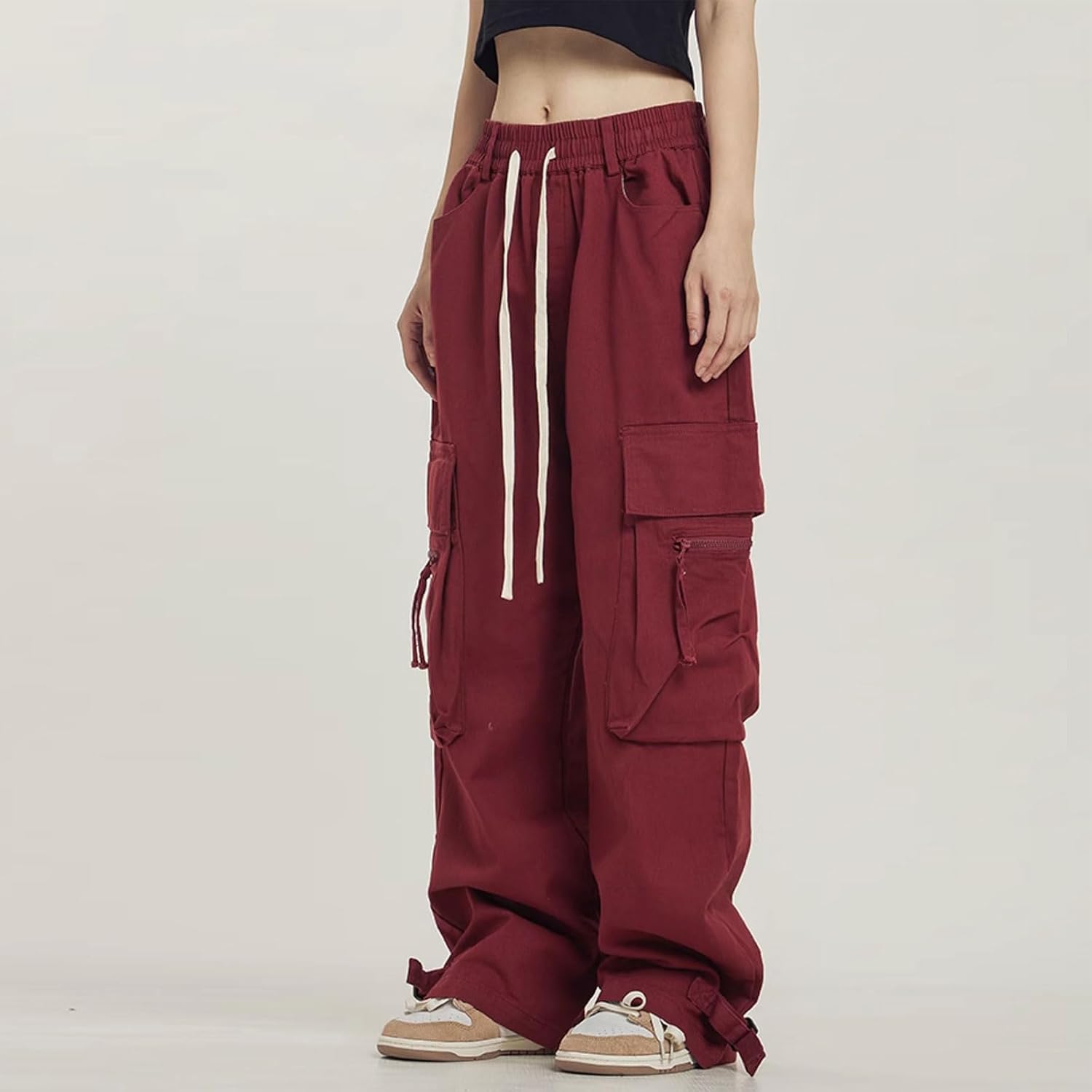Women's Purple High Waist Wide Leg Baggy Cargo Pants with Drawstring Multiple Pockets Y2K Streetwear Hip Hop Parachute Style - Image 3