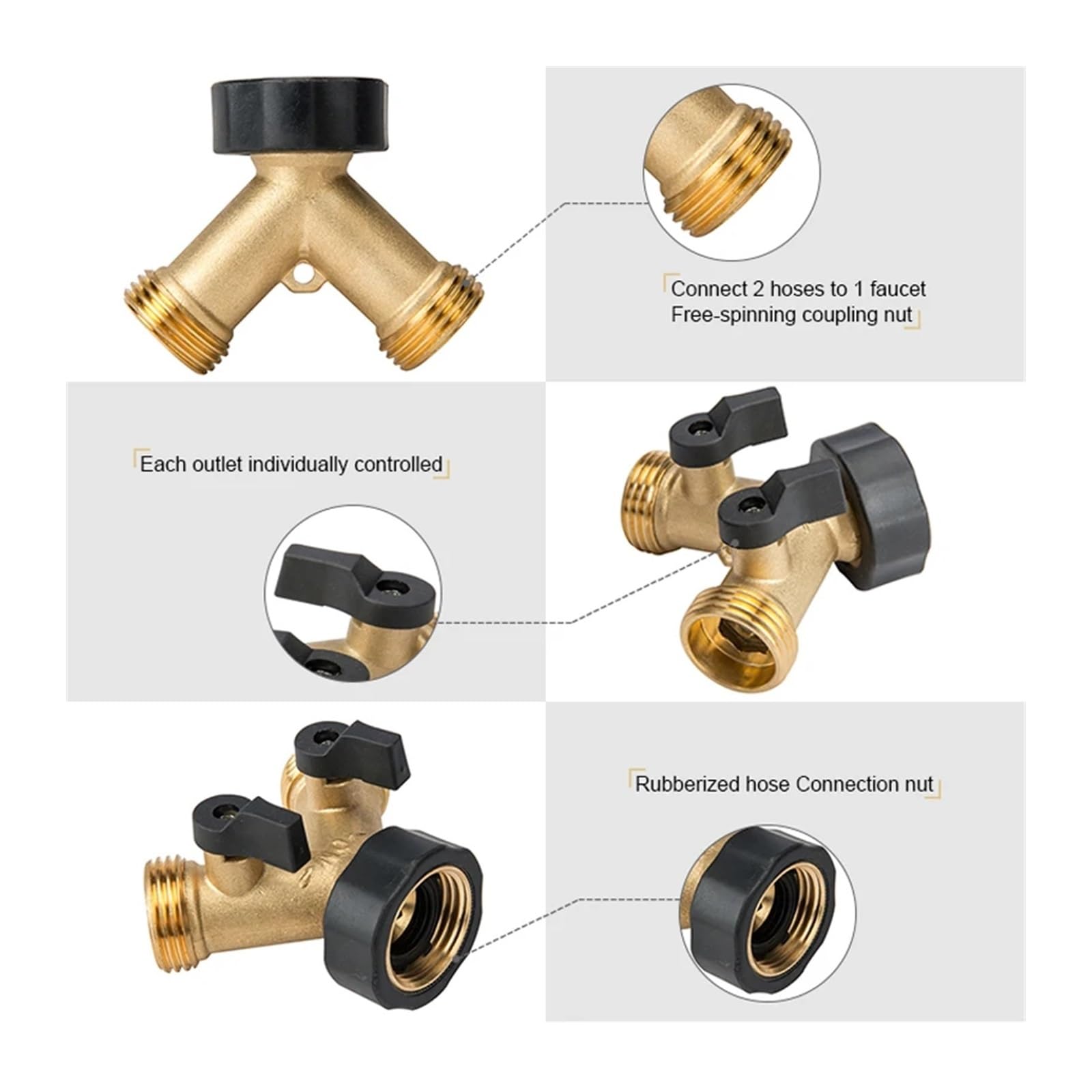 Divisor de Manguera de jardín de latón Resistente de 4 vías, Conector de Grifo, Adaptador de Espiga, 1 Pieza(4 WAYsEU)
