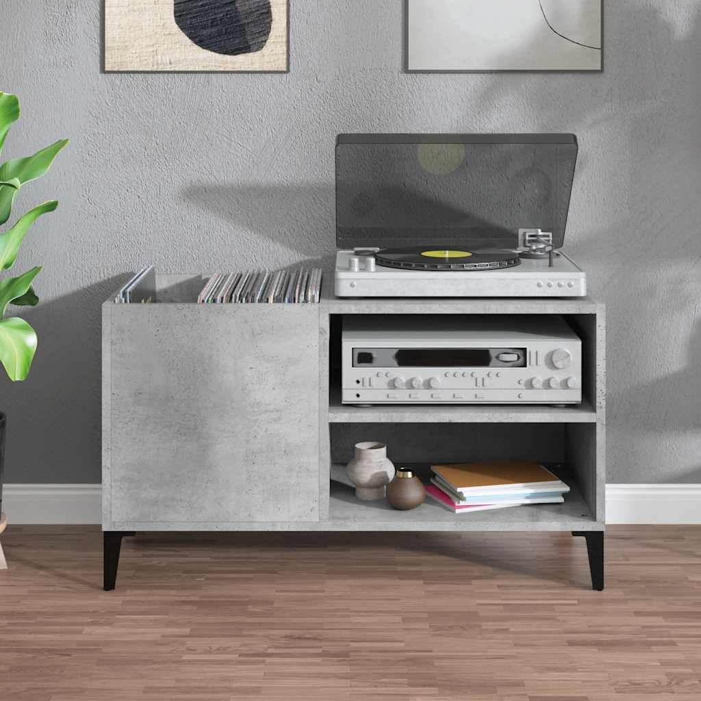 Armadietto per dischi LP grigio cemento, 84,5 x 38 x 48 cm | Robusto scaffale in vinile grigio cemento per il soggiorno, ideale come tavolo per giradischi e per riporre LP