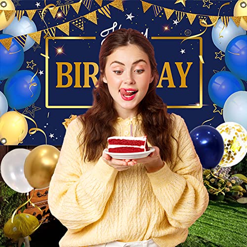 Iayokocc 16358469961594 Happy Birthday Backdrop,Navy Blue And Gold Birthday Party Backdrop,Birthday Photography Background thumb #6