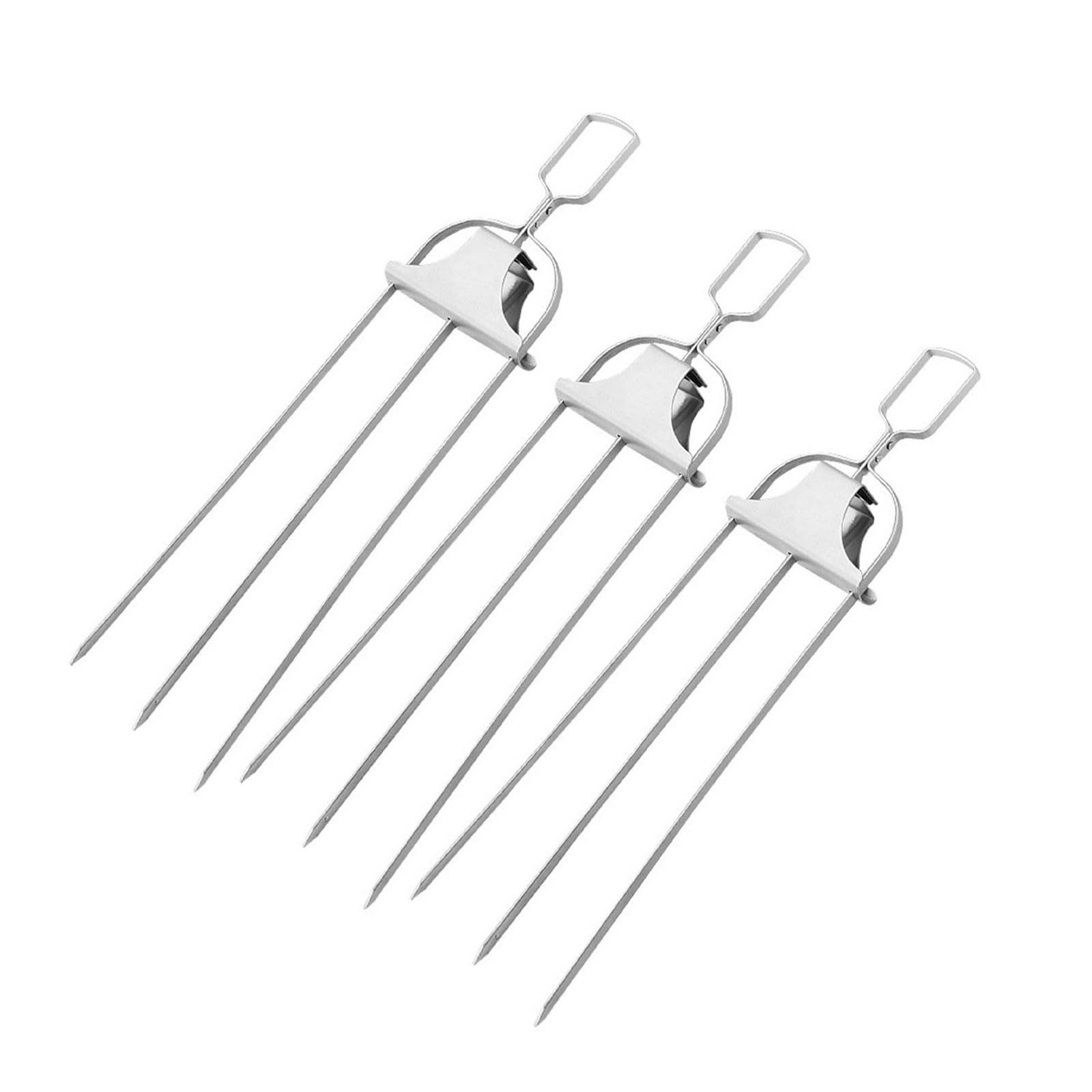 Qisuw 3 Prong Grilling Forks with Ergonomic Handle Stainless Steel Skewer for Cooking Kebabs and Roasting Meat Rustless Skewers