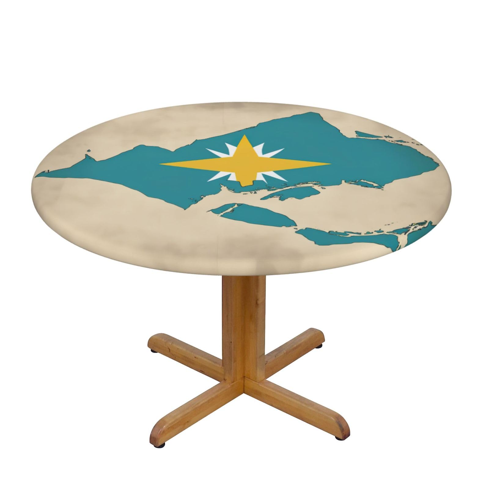 DUWAA Bahamas Flag Map With Islands Print Oxford Fitted Table Cover For Patio Picnic, Waterproof Round Tablecloth For Home And Outdoor
