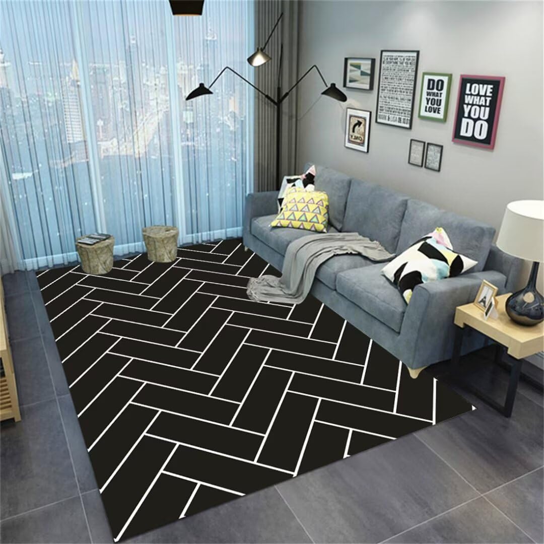 Tapis de chambre garçon 140x200cm noir en velours résistant et antidérapant