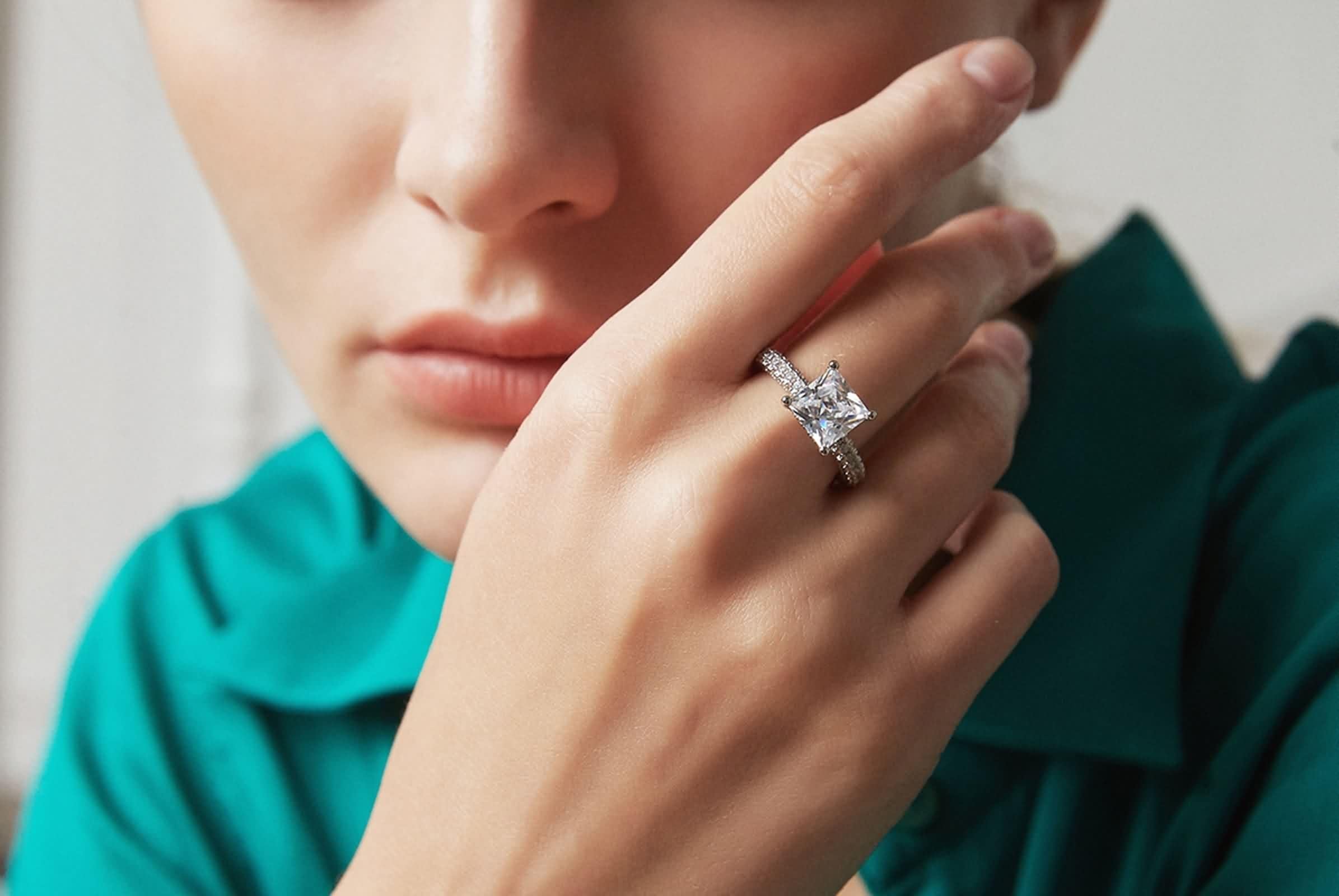 9 Karat Weißgold Verlobungsringe Labordiamant Weiß, Rings Quadrat