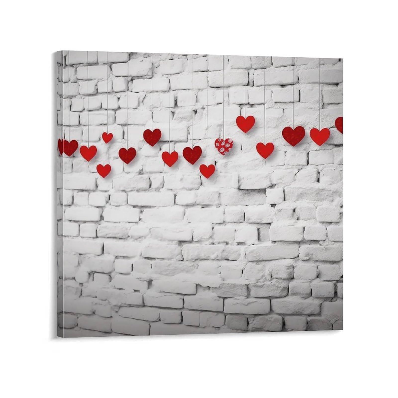 Red Hearts on White Brick Wall Canvas Wall Art for Bedroom 20x20inch(50x50cm) Canvas Prints Artwork for Walls Modern Picture Artwork Painting for Living Room Aesthetic Wall Paintings for Bathroom Kitc