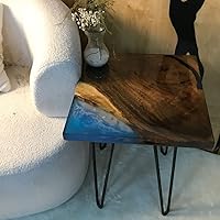 Vista 208 de Mesa de epoxi transparente, mesa de sofá con forma cuadrada, mesa auxiliar de resina de madera, mesa de centro de madera con borde natural para sala