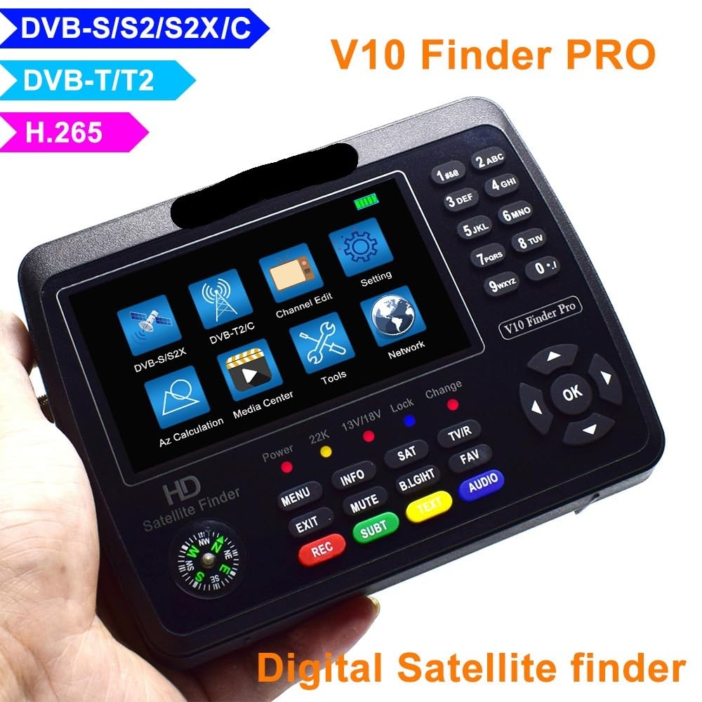 Satfinder V10 Finder Pro Medidor de TV por satélite 4.3'' DVB-S/S2/S2X/T/T2/C/H.265+AHD(8MP) PK ST-5150 ST-6980 V8 Finder Pro 2