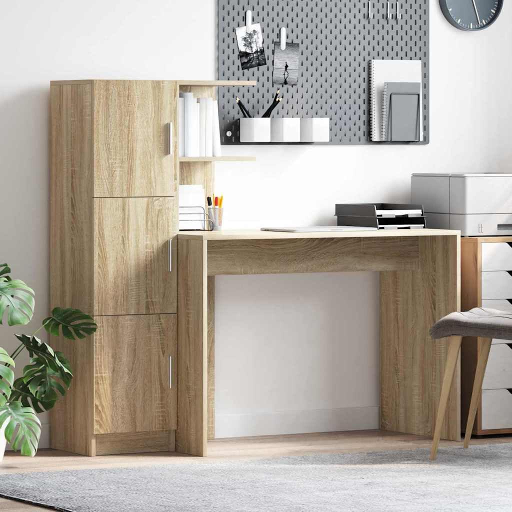 Set da gaming da scrivania in rovere Sonoma, 133,5 x 50 x 124 cm, con piano superiore, moderno tavolo per computer con 3 ante a cerniera, robusto e durevole, per casa, ufficio, camera dei